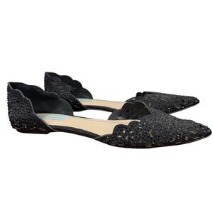 Betsey Johnson Lucy Black Studded Rhinestone Flats D'Orsay Shoes Womens sz 10